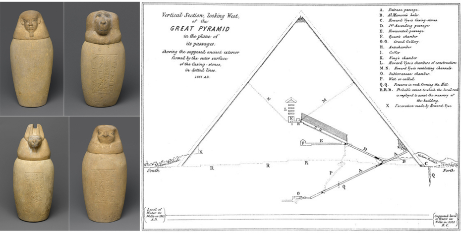 Canopic Jars Vases of Mother of Pharaoh Khuhu Hetepheres for Organs Mummification Natron Bath in Ancient Egypt